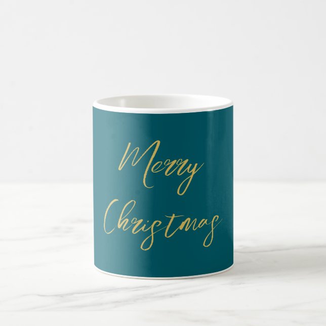 Dunkle Aquamarin- und Goldfarben Frohe Weihnachten Kaffeetasse (Mittel)