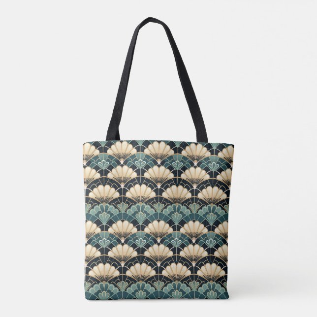 Dunkle Aquamarine Art Deco Scalloped Lüfter Gemust Tasche (Rückseite)