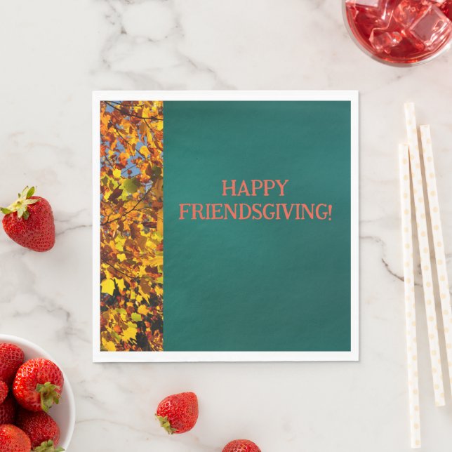 Dunkle Aquamarine Blätter Erntedank Friendsgiving Serviette (Beispiel)
