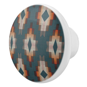 Dunkle Aquamarine blaue Pfirsich Orange Brown Ethn Keramikknauf