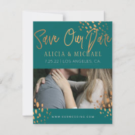 Dunkle Aquamarine FOTO Imitate Rose Gold Foil Typo Save The Date