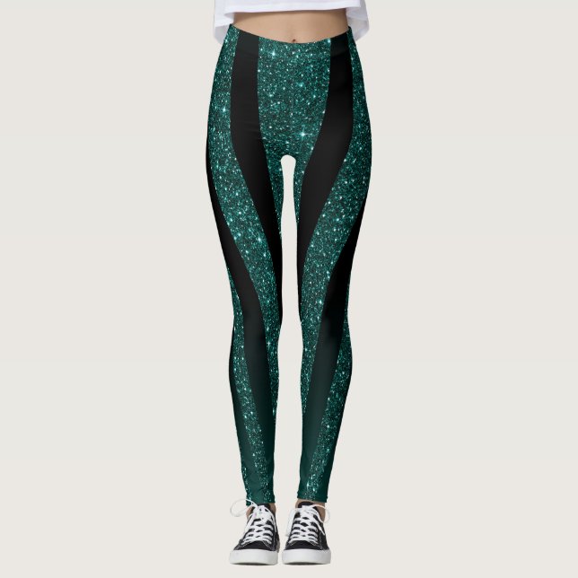 Dunkle Aquamarine Glitzer Glitzern Leggings (Vorderseite)