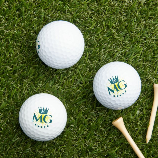 Dunkle Aquamarine Initialen Kronenstars 50 Geburts Golfball (Insitu Gras)