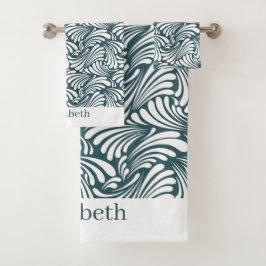 Dunkle Aquamarine Jugendstil Badhandtuch Set