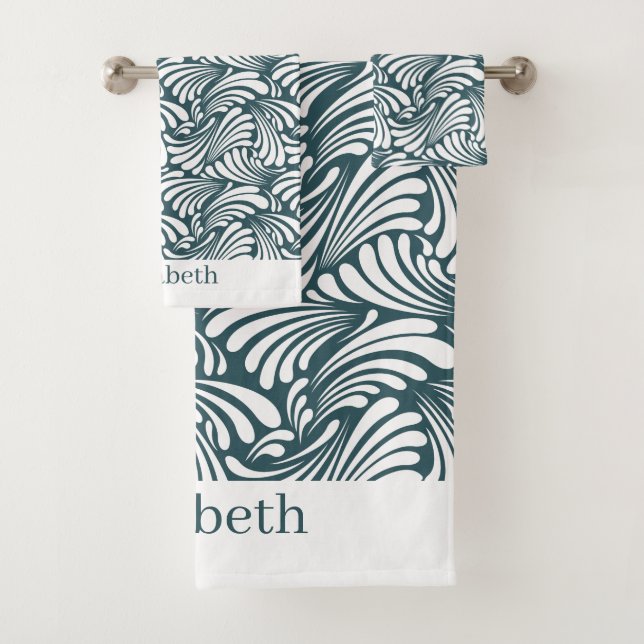 Dunkle Aquamarine Jugendstil Badhandtuch Set (Insitu)