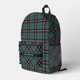 Dunkle Aquamarine Karierte Muster Chic Name Modern Bedruckter Rucksack