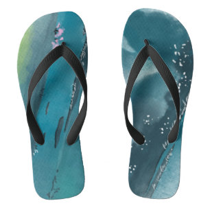 Dunkle Aquamarine Künstlerische Abstrakte Wasserfa Flip Flops