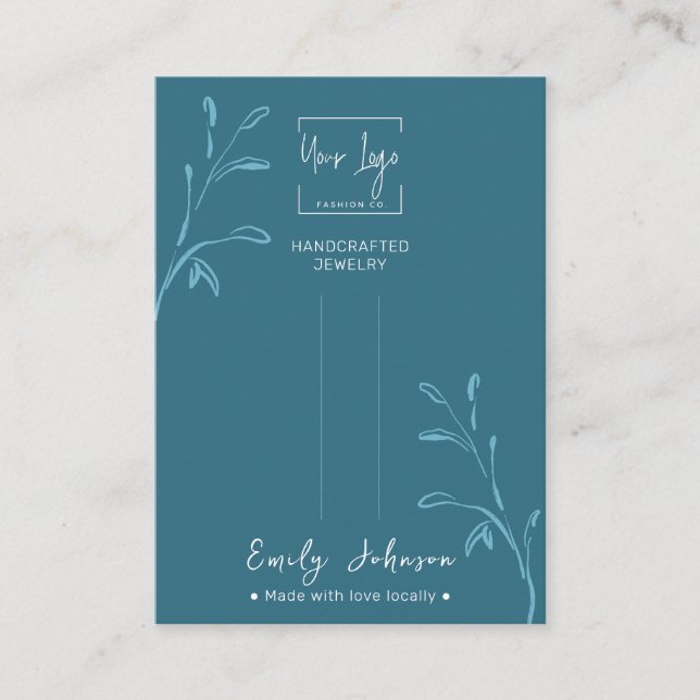 Dunkle Aquamarine Leaf QR Schmuck-Haarclip-Display Telefonnummerkarte (Vorderseite)