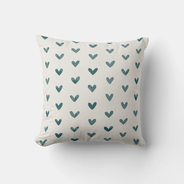 Dunkle Aquamarine Liebe Herz-Muster aus Weiß Kissen (Vorderseite)