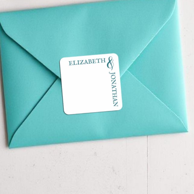 Dunkle Aquamarine moderne Typografie Hochzeit Quadratischer Aufkleber (Von Creator hochgeladen)