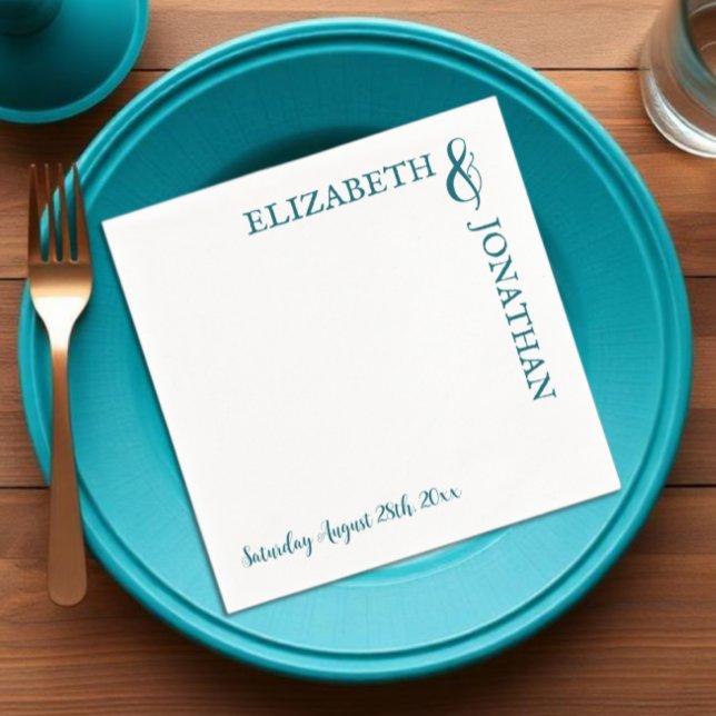 Dunkle Aquamarine moderne Typografie Hochzeit Serviette (Von Creator hochgeladen)