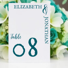 Dunkle Aquamarine moderne Typografie Hochzeit Tischnummer