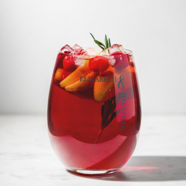 Dunkle Aquamarine moderne Typografie Hochzeit Weinglas Ohne Stiel (Von Creator hochgeladen)