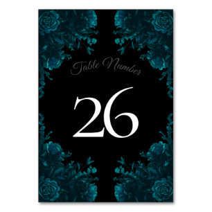 Dunkle Aquamarine Rose Hochzeit Tischnummer