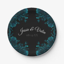 Dunkle Aquamarine Rose Hochzeitspapier-Teller Pappteller
