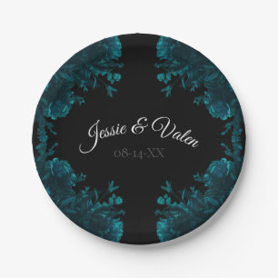 Dunkle Aquamarine Rose Hochzeitspapier-Teller Pappteller