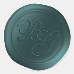 Dunkle Aquamarine Script-Doppelmonogram-Wachs-Sieg Runder Aufkleber