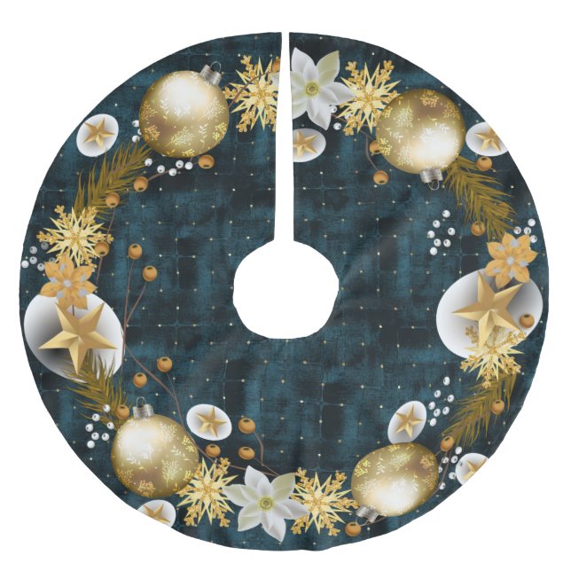 Dunkle Aquamarine Velvet Gold Baubles Weihnachtsfe Polyester Weihnachtsbaumdecke (Vorderseite)