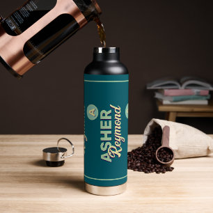 Dunkle Aquamarine Wasserflasche mit Name Trinkflasche