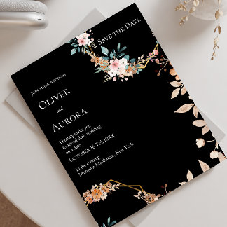 Dunkle Aquarellfarbe Blume Save the Date Einladung