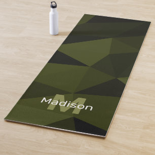 Dunkle Armee Grün Schwarz Geometrie Mesh Monogramm Yogamatte