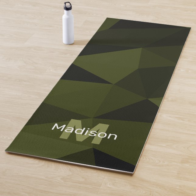 Dunkle Armee grüne schwarze Geometrie Monogramm Yogamatte (Beispiel)