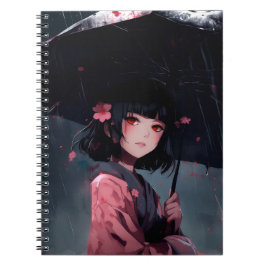 Dunkle ästhetische Anime-Girl mit Regenschirm Notizblock