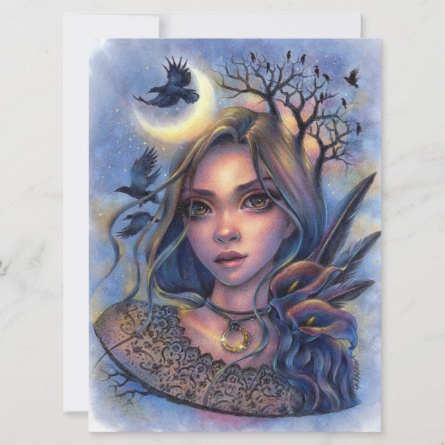 Dunkle Augen Fairy Fantasy Moon Frauenkarte (Vorderseite)