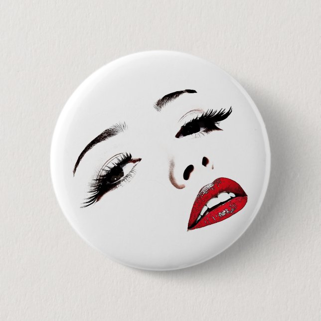 Dunkle Augen, rote Lippen Frauen sehen sich der Ku Button (Vorderseite)