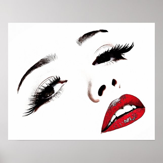Dunkle Augen, rote Lippen Frauen sehen sich der Ku Poster (Vorne)
