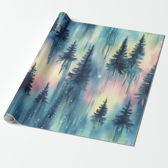 Dunkle Aurora Borealis Nachtwald (10) Geschenkpapier (Ungerollt)