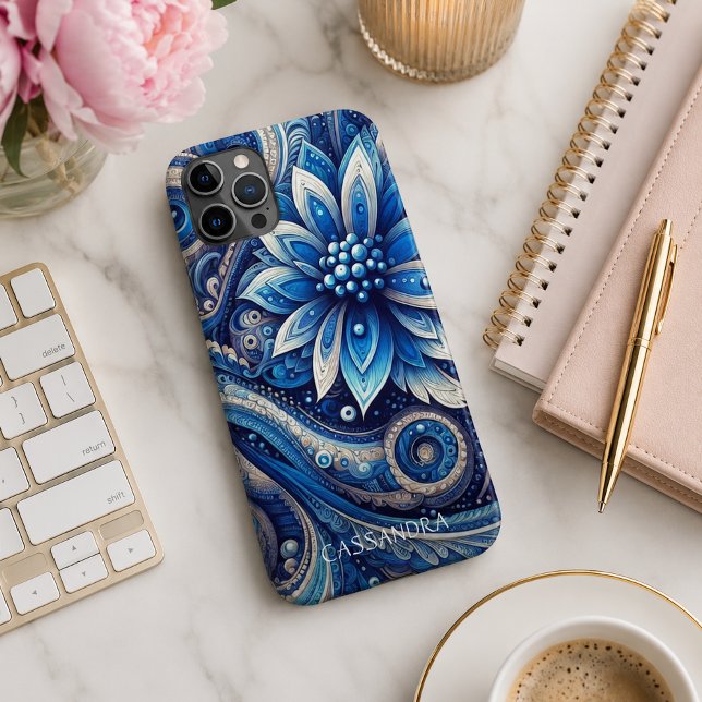 Dunkle Azure Navy Blue Black Paisley Art Pattern Case-Mate iPhone Hülle (Von Creator hochgeladen)
