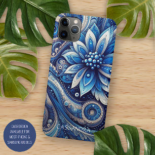 Dunkle Azure Navy Blue Black Paisley Art Pattern iPhone 11Pro Max Hülle
