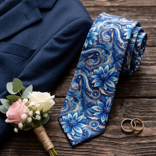 Dunkle Azure Navy Blue Black Paisley Art Pattern Krawatte