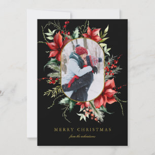 Dunkle Beeren Goldrahmen Foto Weihnachts Feiertags Feiertagskarte