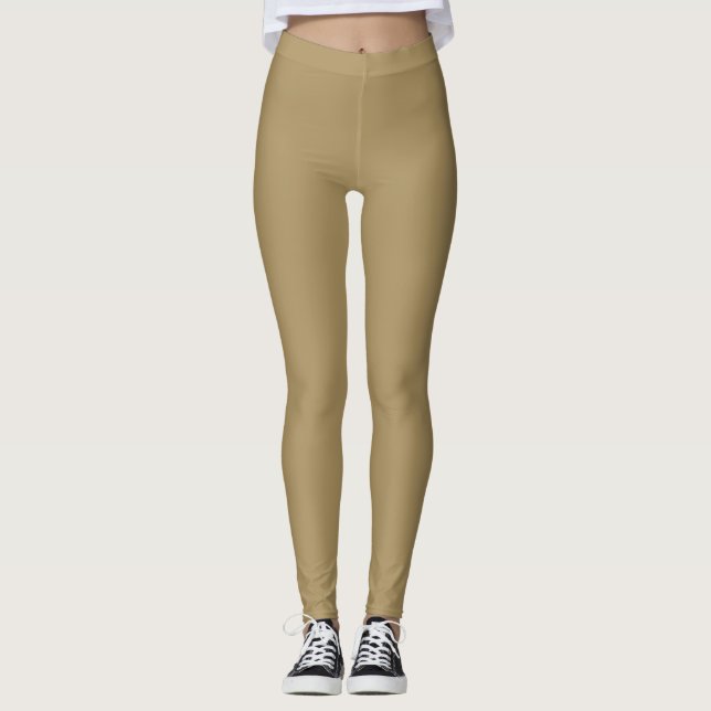 Dunkle Beige-Farbe einfarbig schlicht Leggings (Vorderseite)