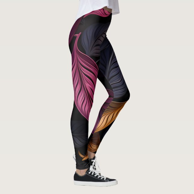 dunkle Blätter auf schwarzem Grund Leggings (Rechts)
