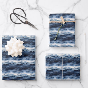 Dunkle blaue Berglandschaft Geschenkpapier Set