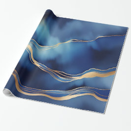 Dunkle blaue Gold-Metallic-Marmorstein Geschenkpapier