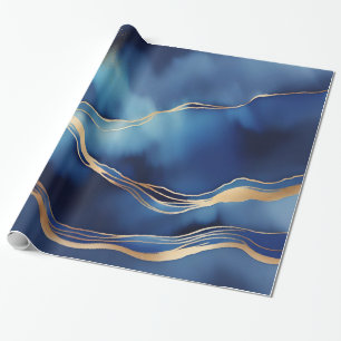 Dunkle blaue Gold-Metallic-Marmorstein Geschenkpapier