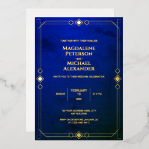 Dunkle Blaue Marmor-Muster Moderne Rahmen Hochzeit Folieneinladung