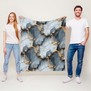 Dunkle Blaue Marmorstruktur mit flüssigen Goldader Fleecedecke
