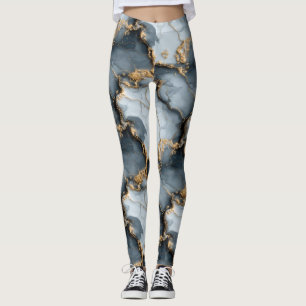 Dunkle Blaue Marmorstruktur mit flüssigen Goldader Leggings