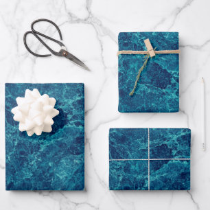 Dunkle blaue Marmortextur Geschenkpapier Set