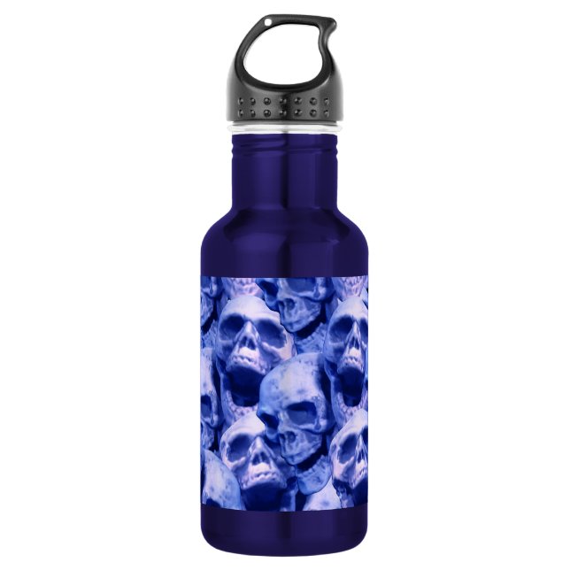 Dunkle blaue Skulls Edelstahlflasche (Vorderseite)