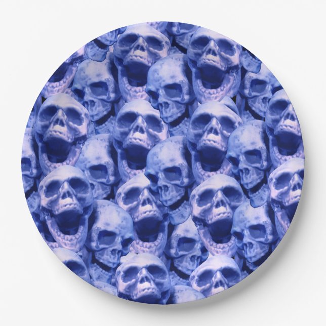 Dunkle blaue Skulls Pappteller (Vorderseite)
