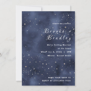 Dunkle Blaue Sternenfeld-Hochzeit Einladung