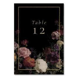 Dunkle Blume Elegante Schwarze Hochzeit Tischnummer