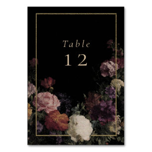 Dunkle Blume Elegante Schwarze Hochzeit Tischnummer