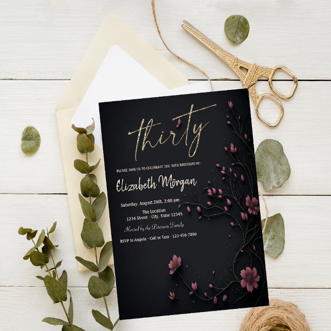 Dunkle Blume Gothic 30. Geburtstag Einladung (Von Creator hochgeladen)